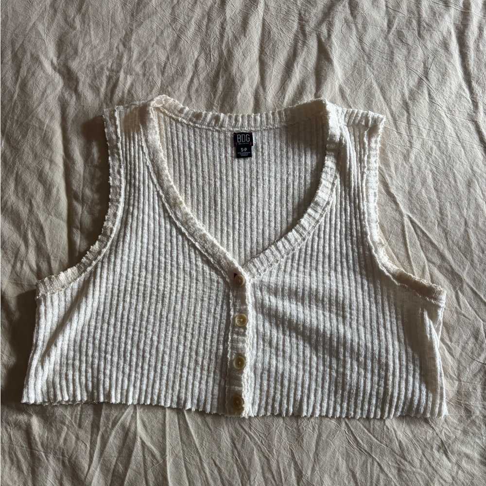 BDG Cream Button-Up Ribbed Crop Top